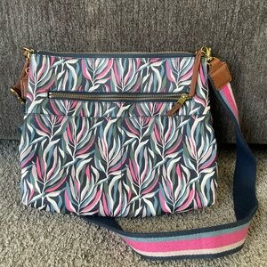 Fossil Floral Leaf Print Crossbody Bag with Adjustable Strap